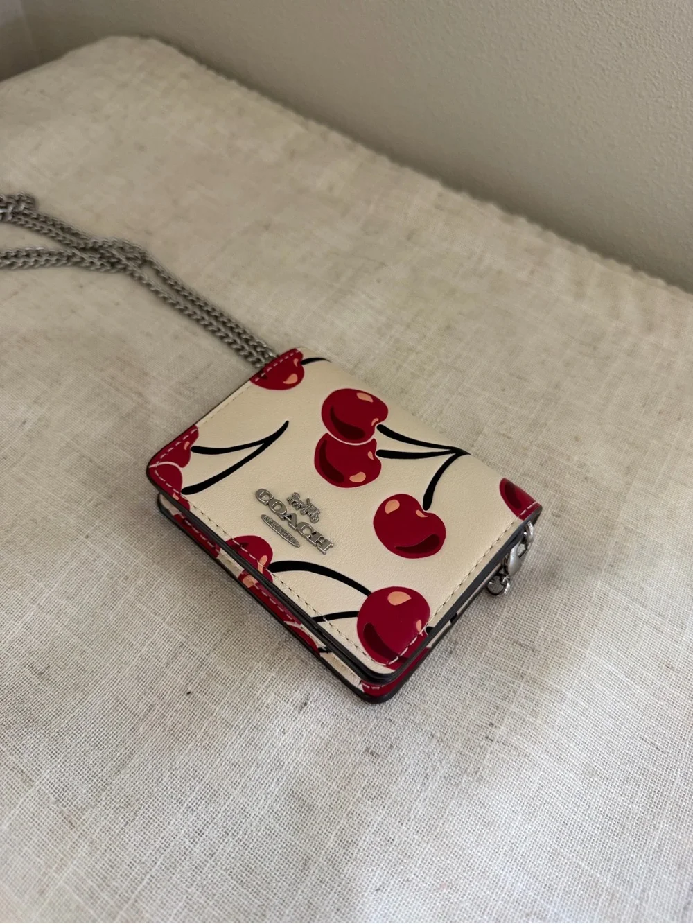 Coach Mini Wallet Chain Cherry Print Crossbody NWT